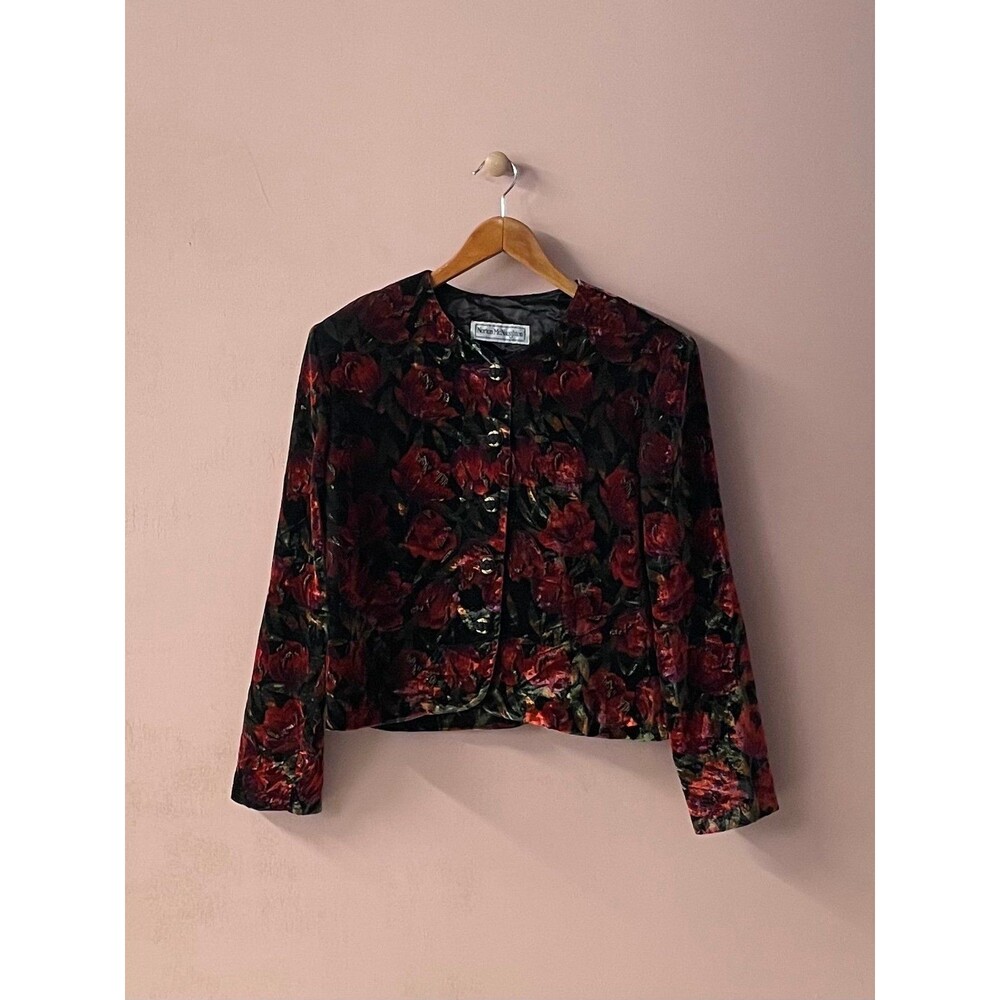 Vintage Norton McNaughton Floral Print Velvet Jacket Size M